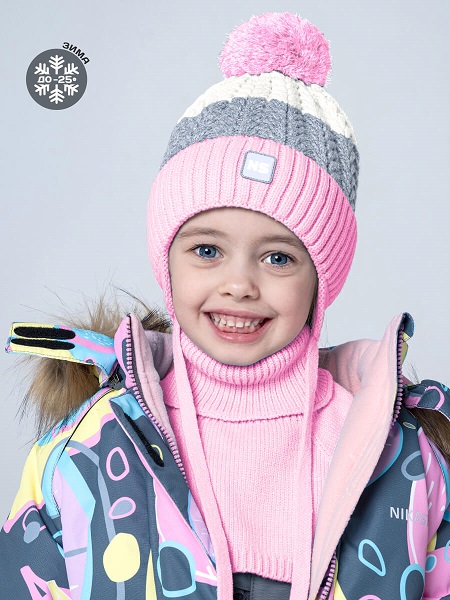 картинка Комплект шапка и манишка NIKASTYLE 12з7822 розовый/серый от магазина Одежда+