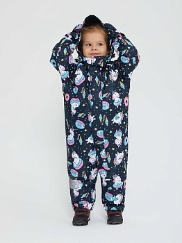 Зимний комбинезон Juvis Единорог 7003 чёрный/розовый