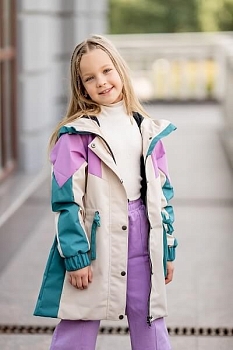 Демисезонная плащ Batik Френсис 530-23в колор блок сиреневый