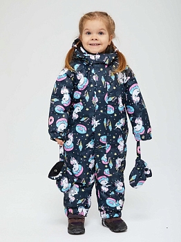 Зимний комбинезон Juvis Единорог 7003 чёрный/розовый